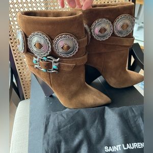Saint Laurent Niki Booties with Turquoise Chain belt BRAND NEW NIB NWT